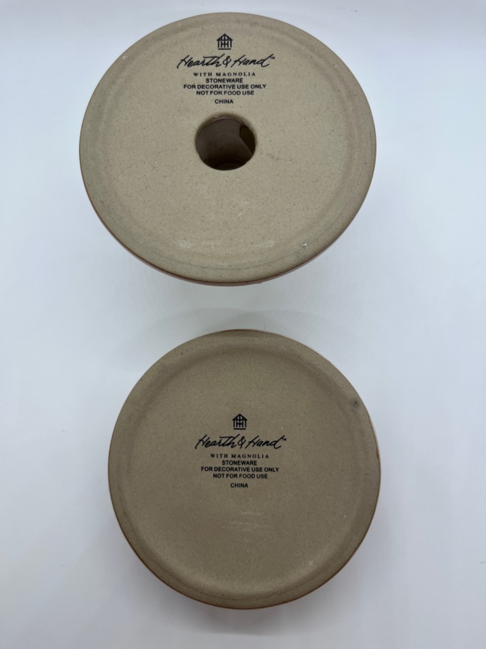 Hearth & Hand Magnolia Neutral Beige Stoneware Taper Candle Holders - Set of 2 - Picture 4 of 4